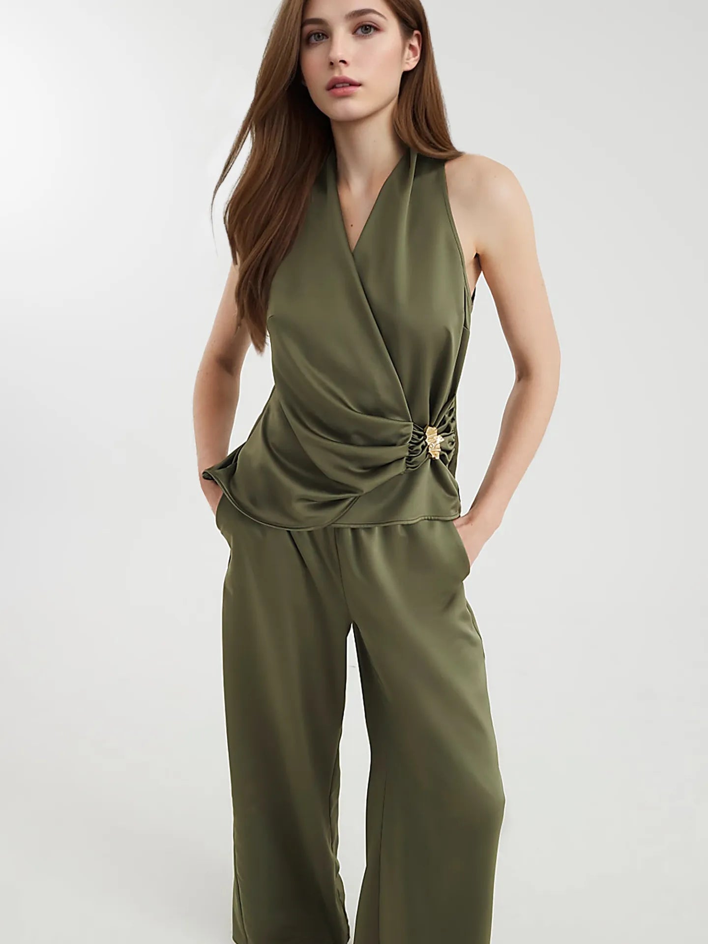 Surplice Sleeveless Top and Pants Set - SuzRevera