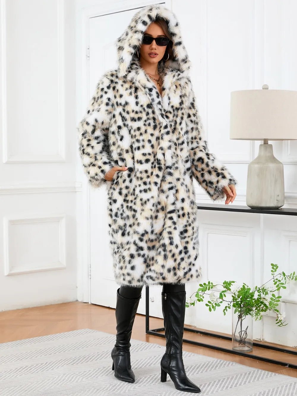 Thermal Leopard Faux Fur Hooded Outerwear - SuzRevera