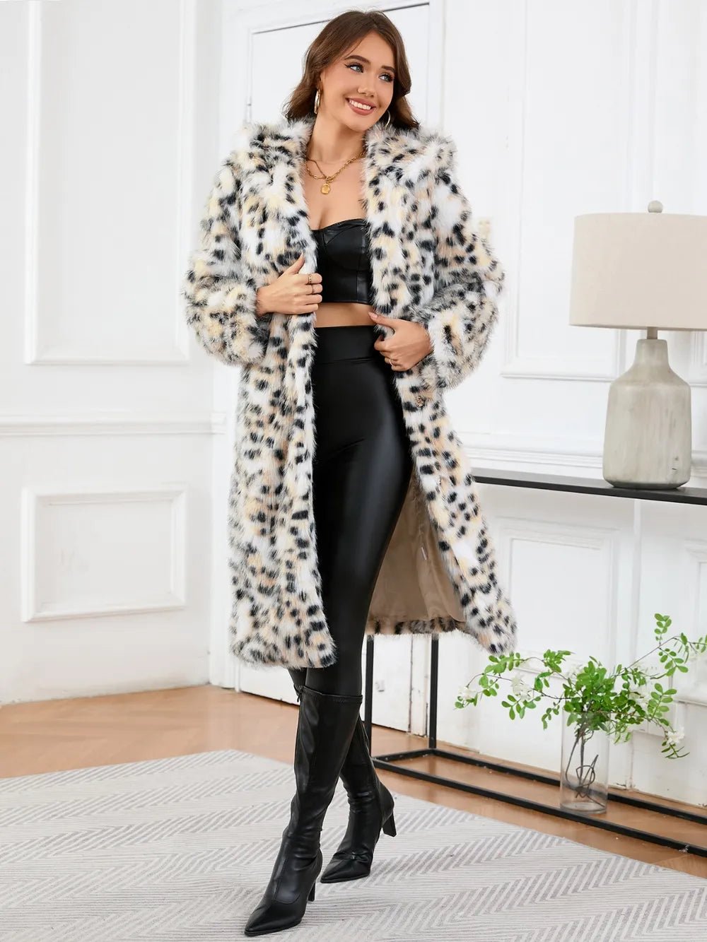Thermal Leopard Faux Fur Hooded Outerwear - SuzRevera