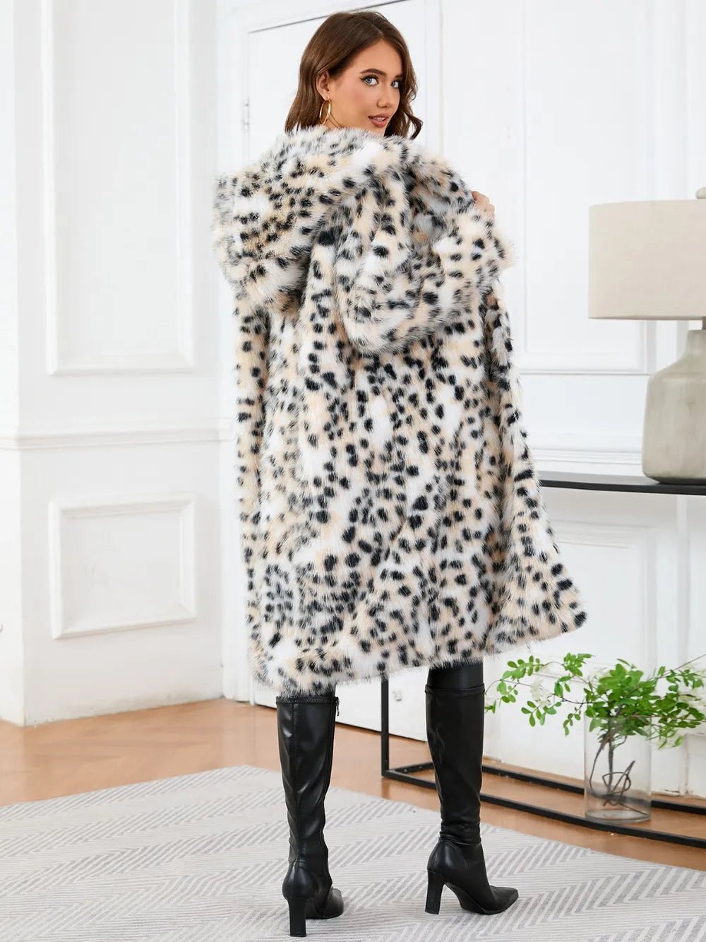 Thermal Leopard Faux Fur Hooded Outerwear - SuzRevera