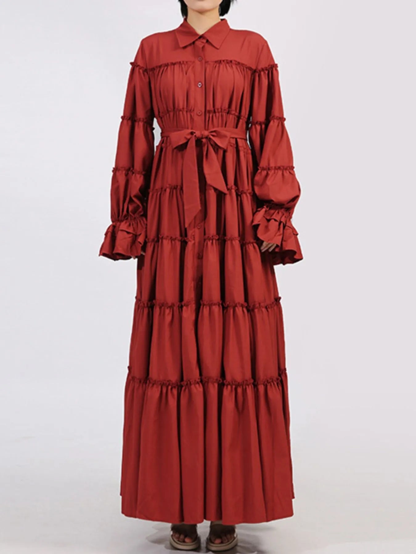 Tiered Tie Waist Maxi Dress - SuzRevera
