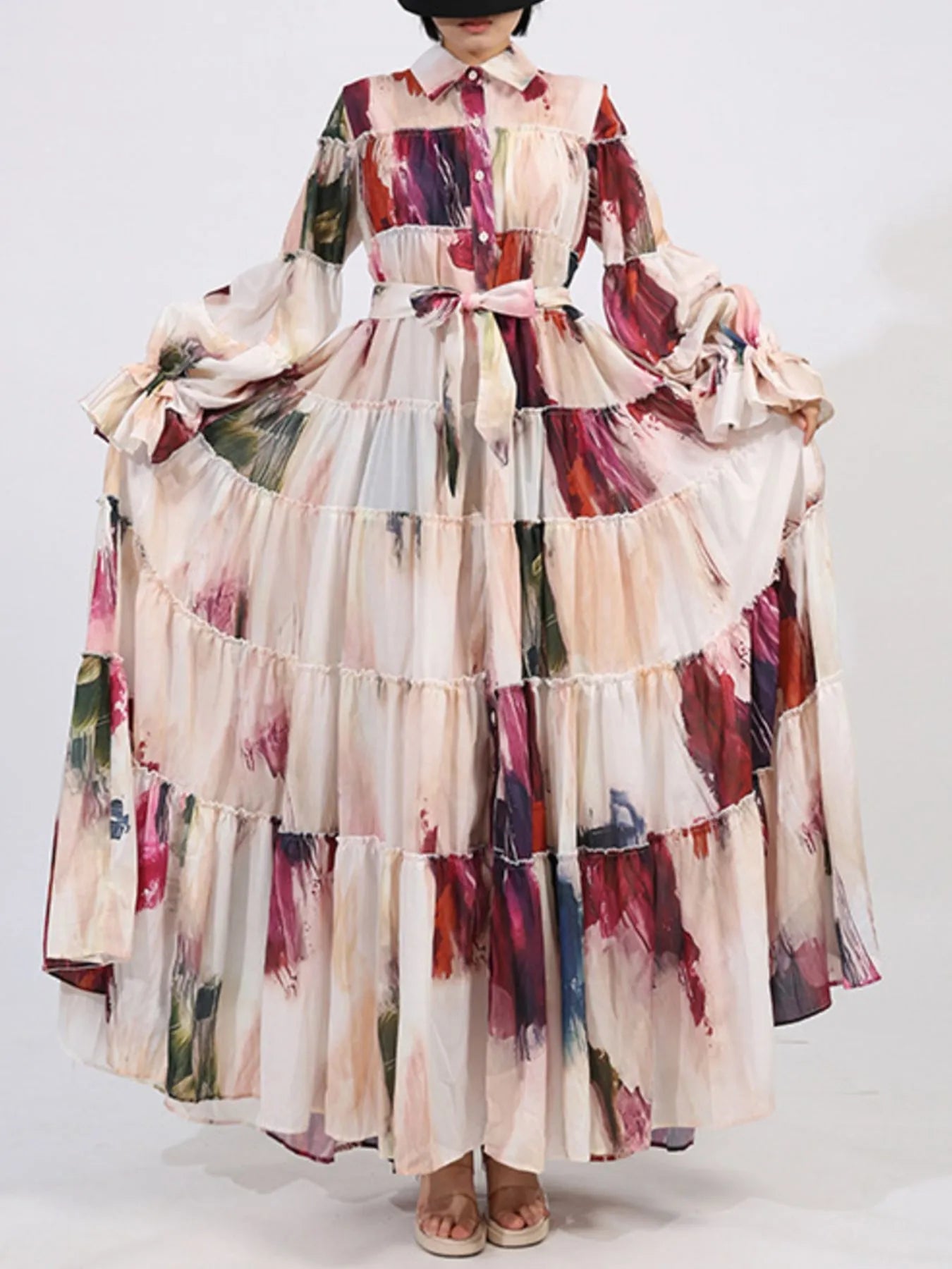Tiered Tie Waist Maxi Dress - SuzRevera