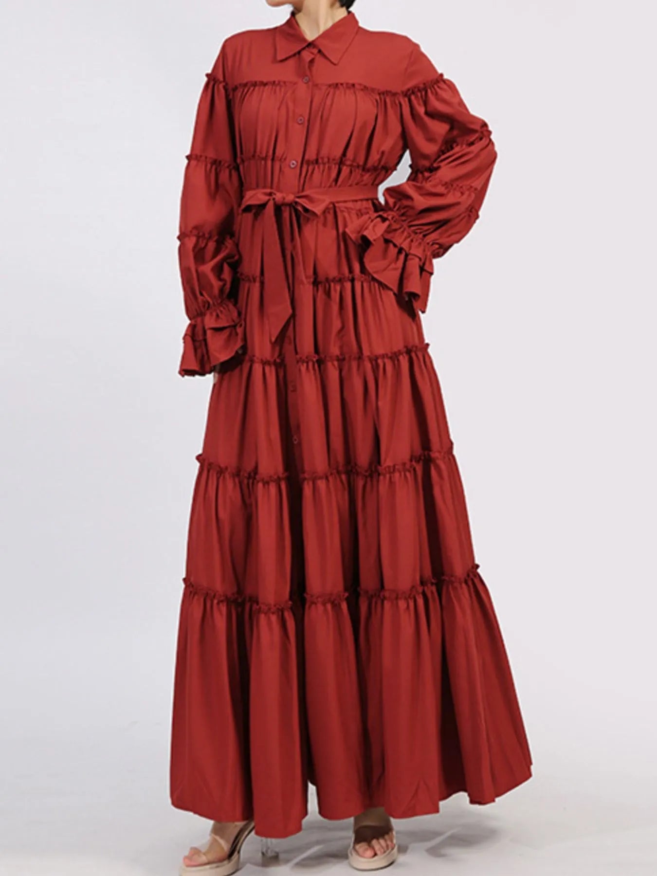 Tiered Tie Waist Maxi Dress - SuzRevera