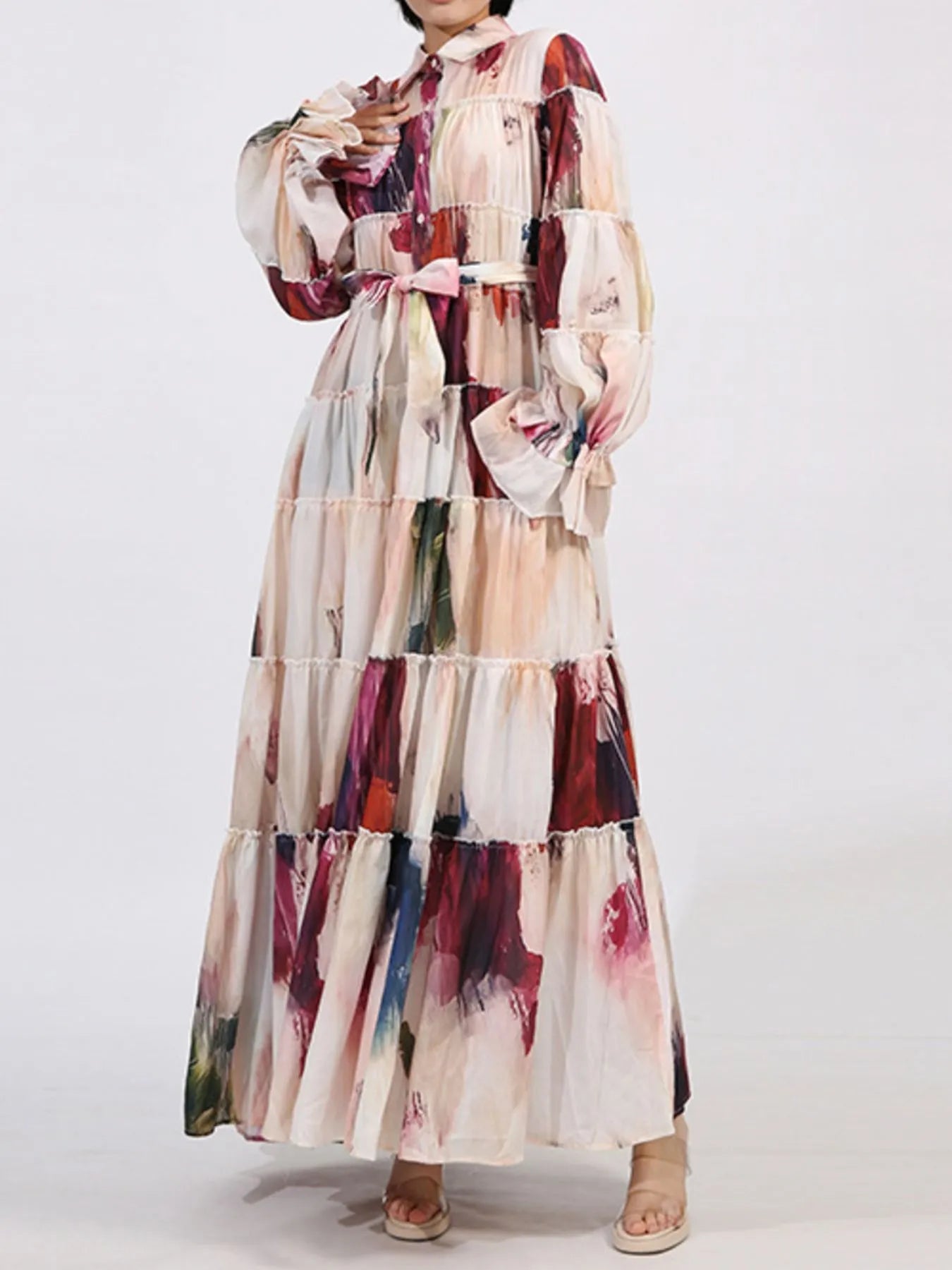 Tiered Tie Waist Maxi Dress - SuzRevera