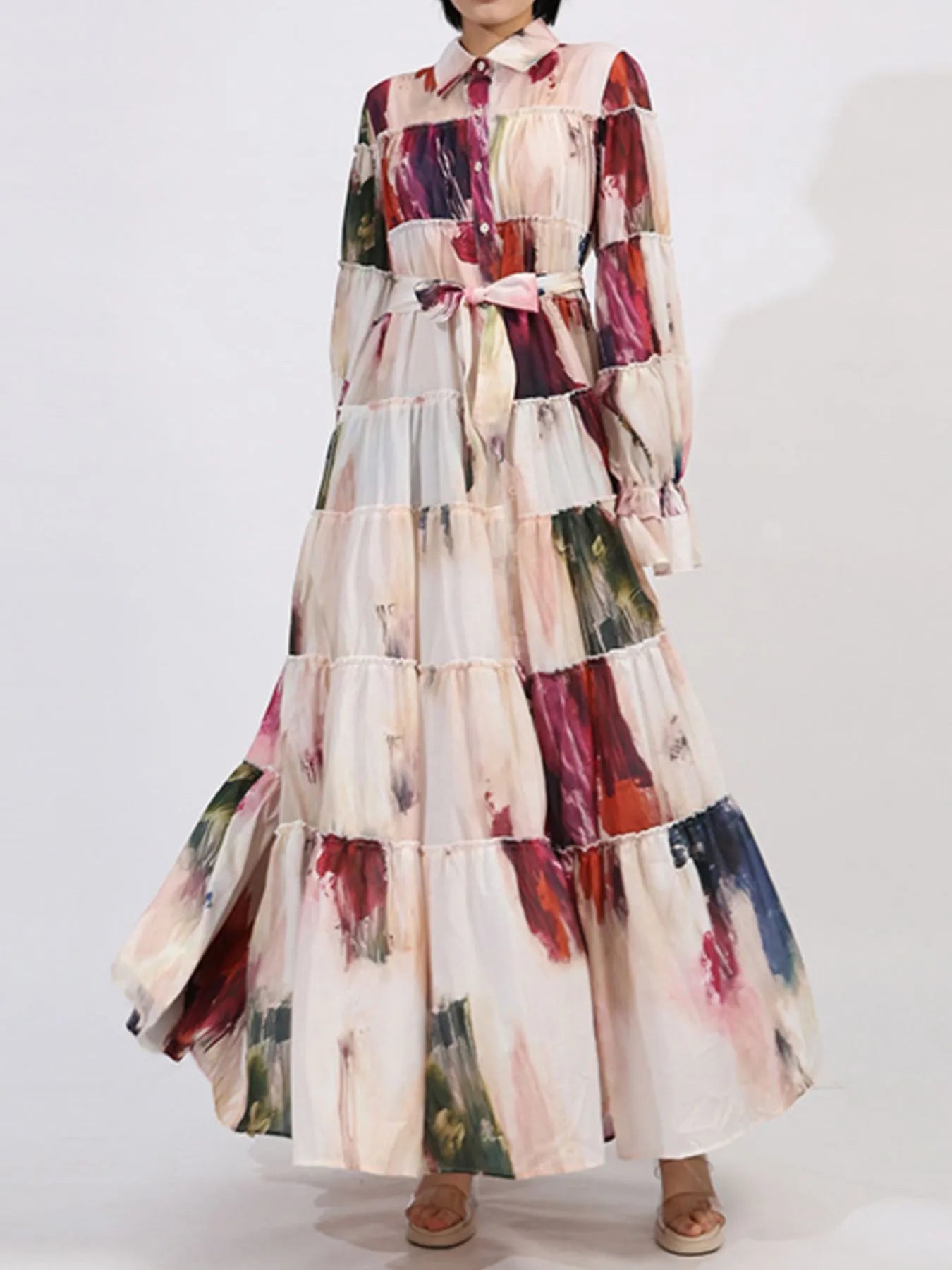 Tiered Tie Waist Maxi Dress - SuzRevera