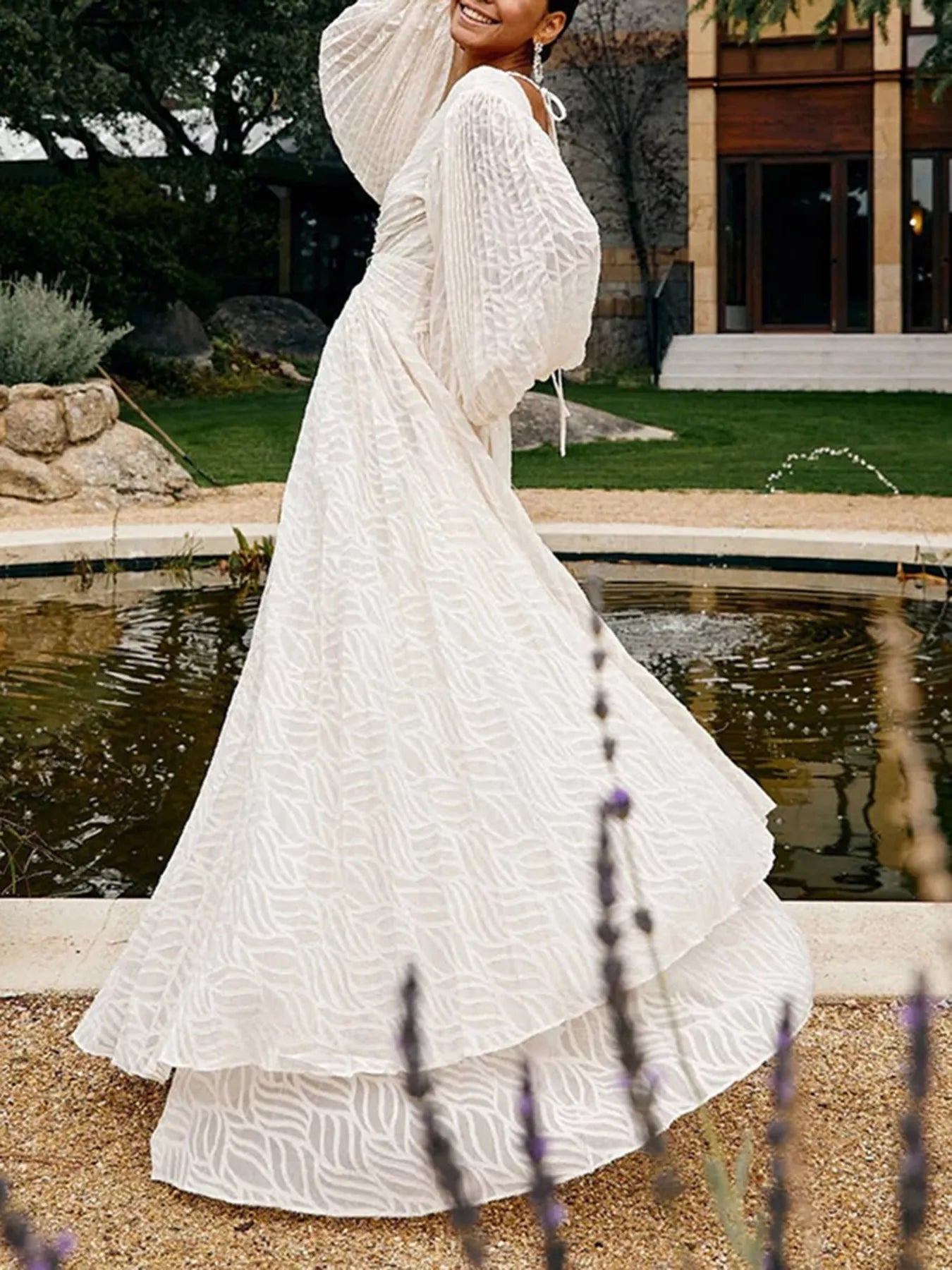 V - Neck Long Sleeve Maxi Dress - SuzRevera