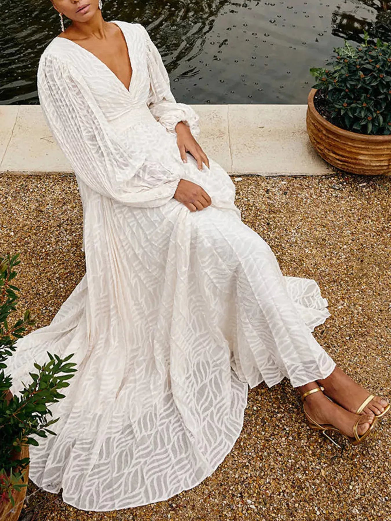 V - Neck Long Sleeve Maxi Dress - SuzRevera