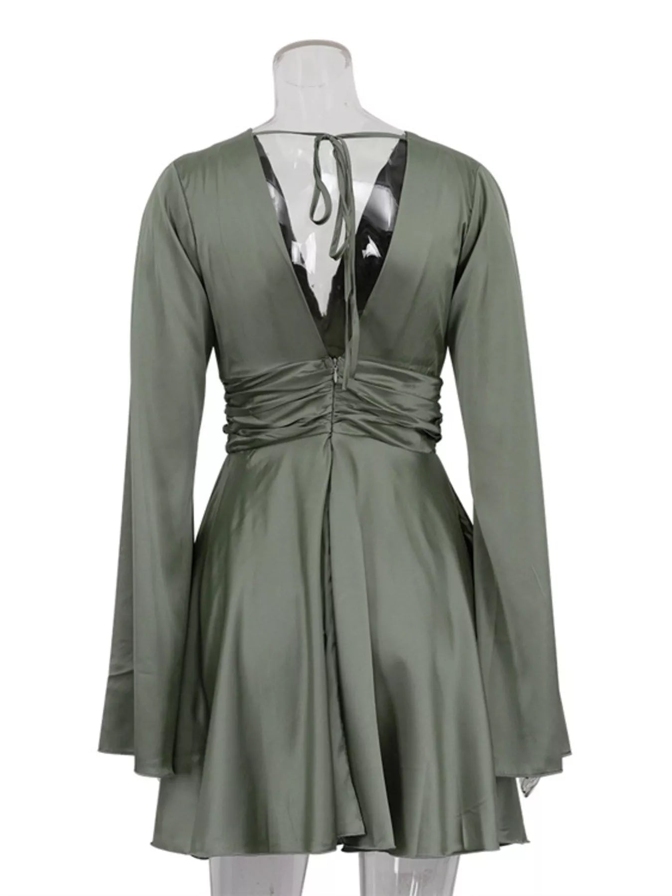 V-Neck Satin Mini Dress with Flowy Sleeves - SuzRevera