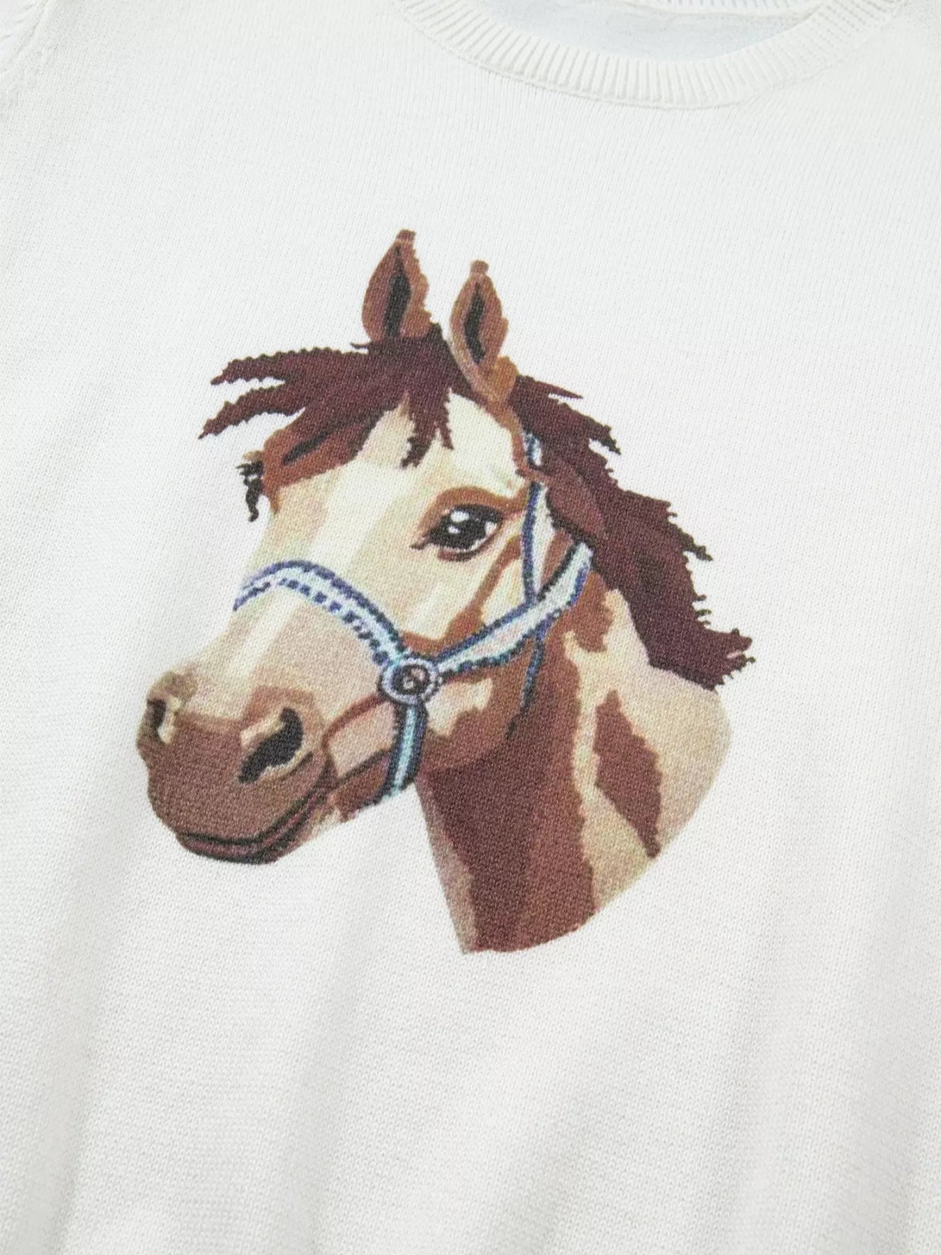 Wild West Horse Head Printed Short Sleeve Sweater - SuzRevera