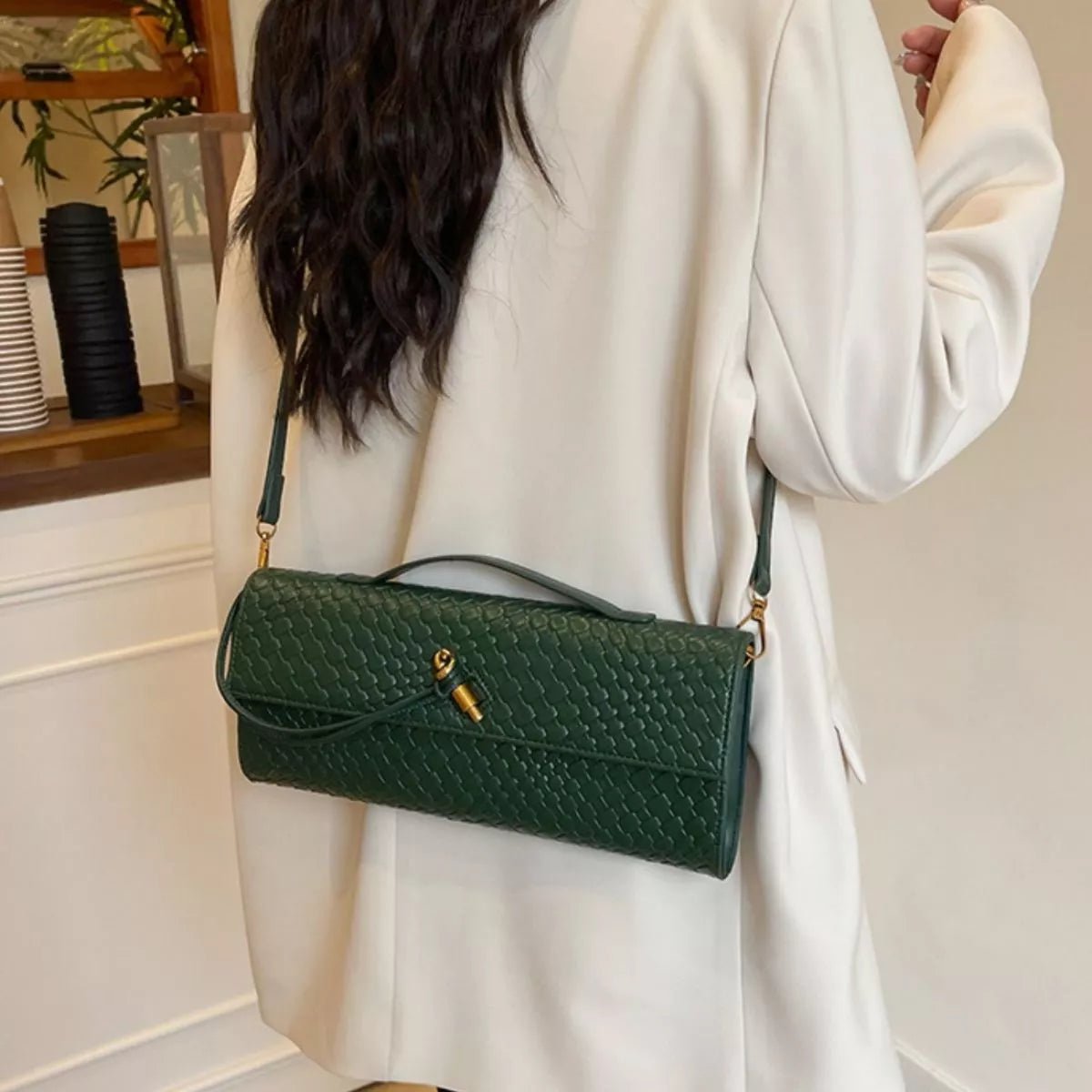 Woven Texture Flap Crossbody Bag - SuzRevera