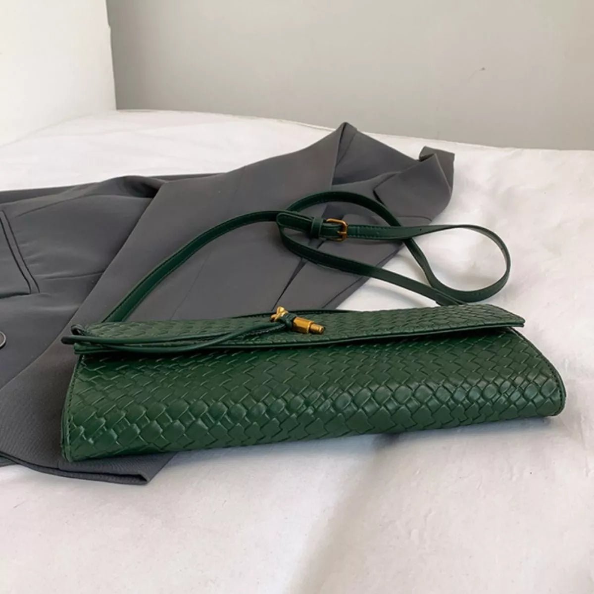 Woven Texture Flap Crossbody Bag - SuzRevera